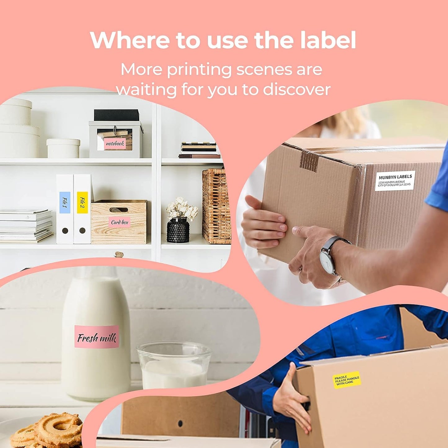 2.25 X1.25 Direct Thermal Labels, Color Shipping Thermal Stickers, Multi-Purpose Square Self-Adhesive Label for Thermal Label Printer - 4000 Labels-White, Blue, Pink, Yellow