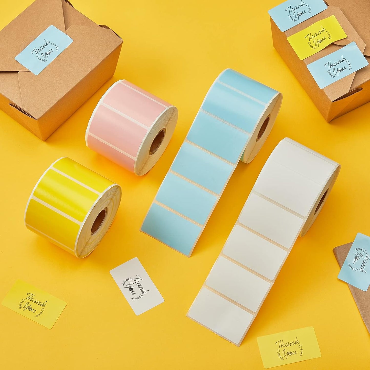 2.25 X1.25 Direct Thermal Labels, Color Shipping Thermal Stickers, Multi-Purpose Square Self-Adhesive Label for Thermal Label Printer - 4000 Labels-White, Blue, Pink, Yellow