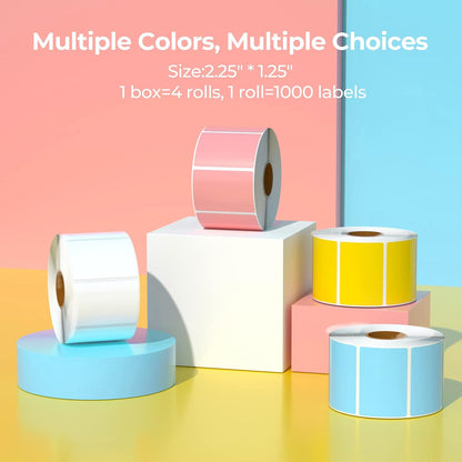 2.25 X1.25 Direct Thermal Labels, Color Shipping Thermal Stickers, Multi-Purpose Square Self-Adhesive Label for Thermal Label Printer - 4000 Labels-White, Blue, Pink, Yellow